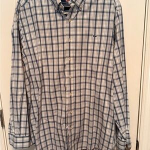 Vineyard Vines Light Blue and White Plaid Button-Down Shirt